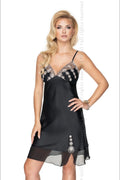 Nuisette sexy Irall en satin noir brodé décolleté V bretelles fines sans armature féminine taille ajustable occasion spéciale