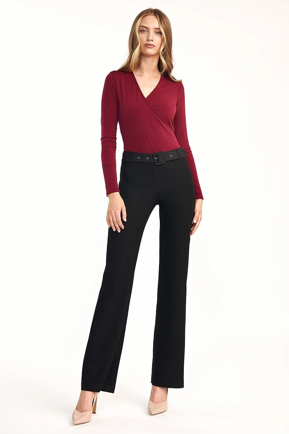 Pantalon femme taille haute rouge corail jambes larges chic élégant bureau confort tendance