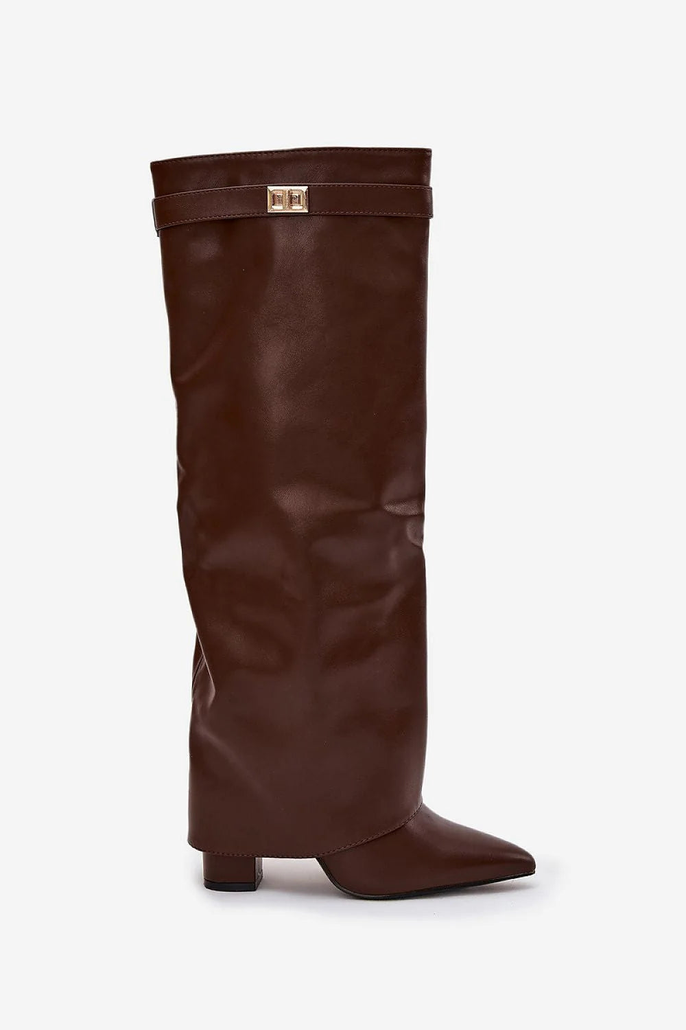 bottes élégantes simili cuir tige repliée talon colonne haute bout pointu doublure fourrure synthétique fermeture glissière semelle plantaire isolante