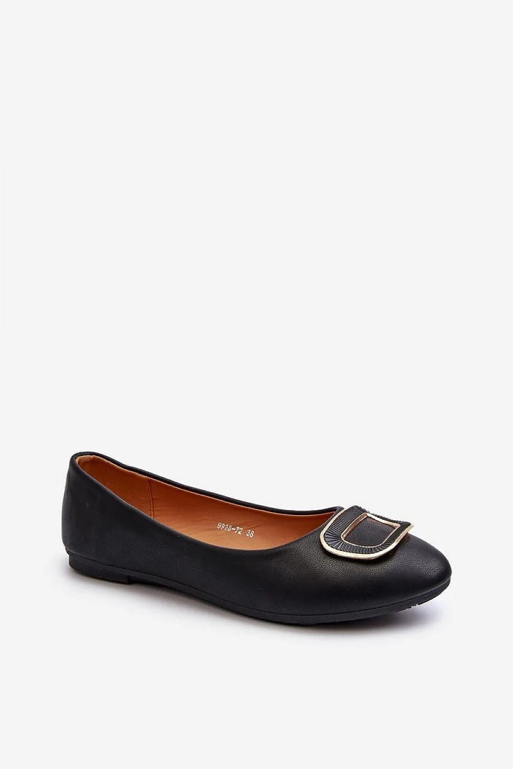 Ballerines pour femmes élégantes en simili cuir noir ornement doré style classique coupe basse confortable occasion多种