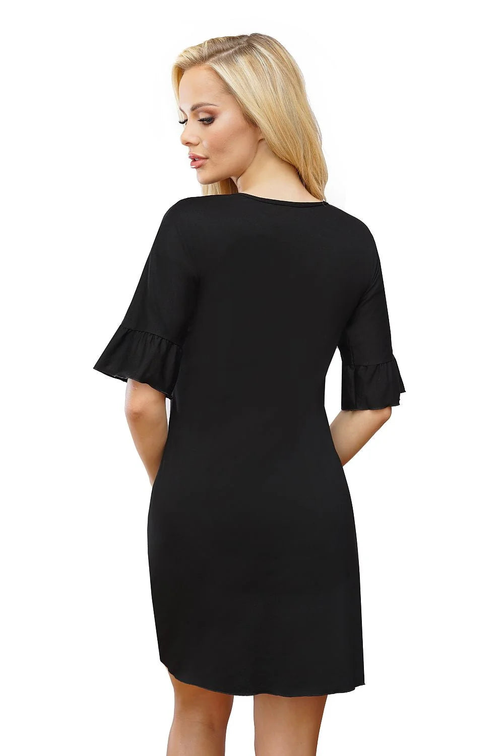 nuisette robe moulante moderne sexy TISSI viscose élasthanne extensible douce fluide noire coupe ajustée manches courtes volants encolure V courte