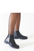 Bottines élégantes pour femmes en cuir synthétique effet crocodile noir talon confortable Chelsea boots occasionnels