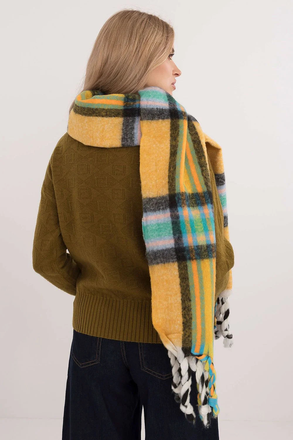 écharpe femme carreaux multicolore polyester doux moelleux volumineux oversize long rectangulaire franges torsadées chaud automne hiver