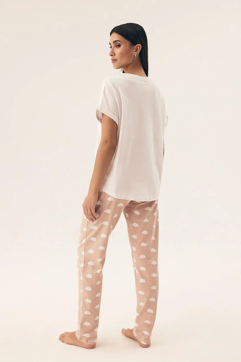 Pyjama Henderson pour femme confort style pyjama housse nuages blancs beige coton Jersey