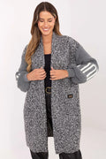 cardigan femme long genou manches bouffantes tricot boucle polyester doux léger poches intégrées sans fermeture veste décontractée unique