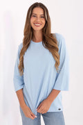 chemise femme oversize col rond manches tombantes coupe droite longueur mi hanche jersey coton élasthanne douce bleu pastel
