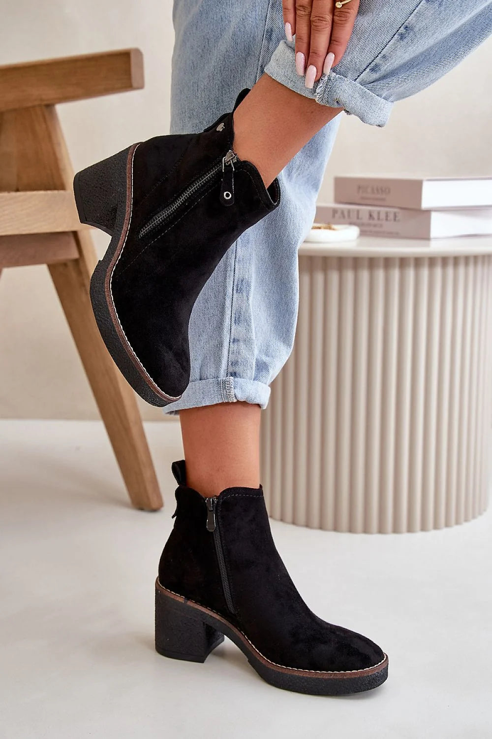 Bottes à talons step in style bottines femmes suédine douce talon stable fourrure synthétique bout arrondi fermeture éclair automne hiver