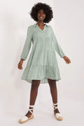 Robe oversize estivale femme en viscose vert clair imprimé fleurs longues manches encolure V
