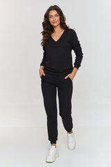 Ensemble Makadamia pour femme, survêtement élégant et confortable en coton, noir, coupe ajustée, occasion quotidienne, style moderne