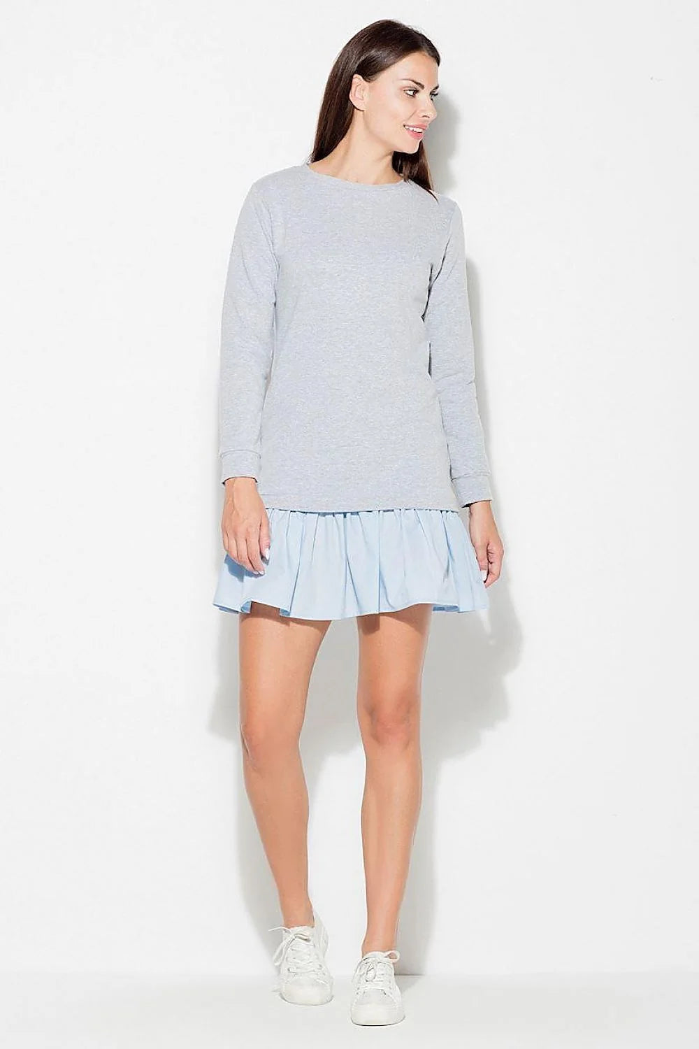 Robe casual jersey kaki manches longues élégante et confortable pour un style décontracté quotidien