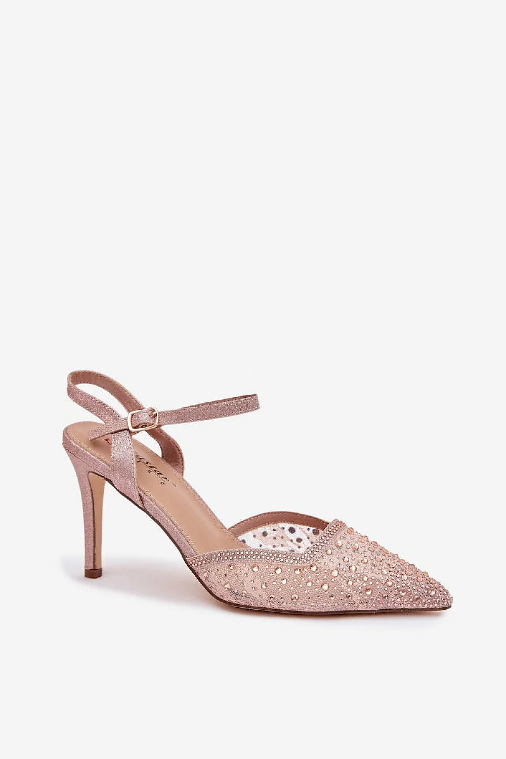 escarpins slingback bout pointu talons aiguille 9cm rose poudré pailleté strass sequins bride réglable boucle confortable stable cuir synthétique semelle
