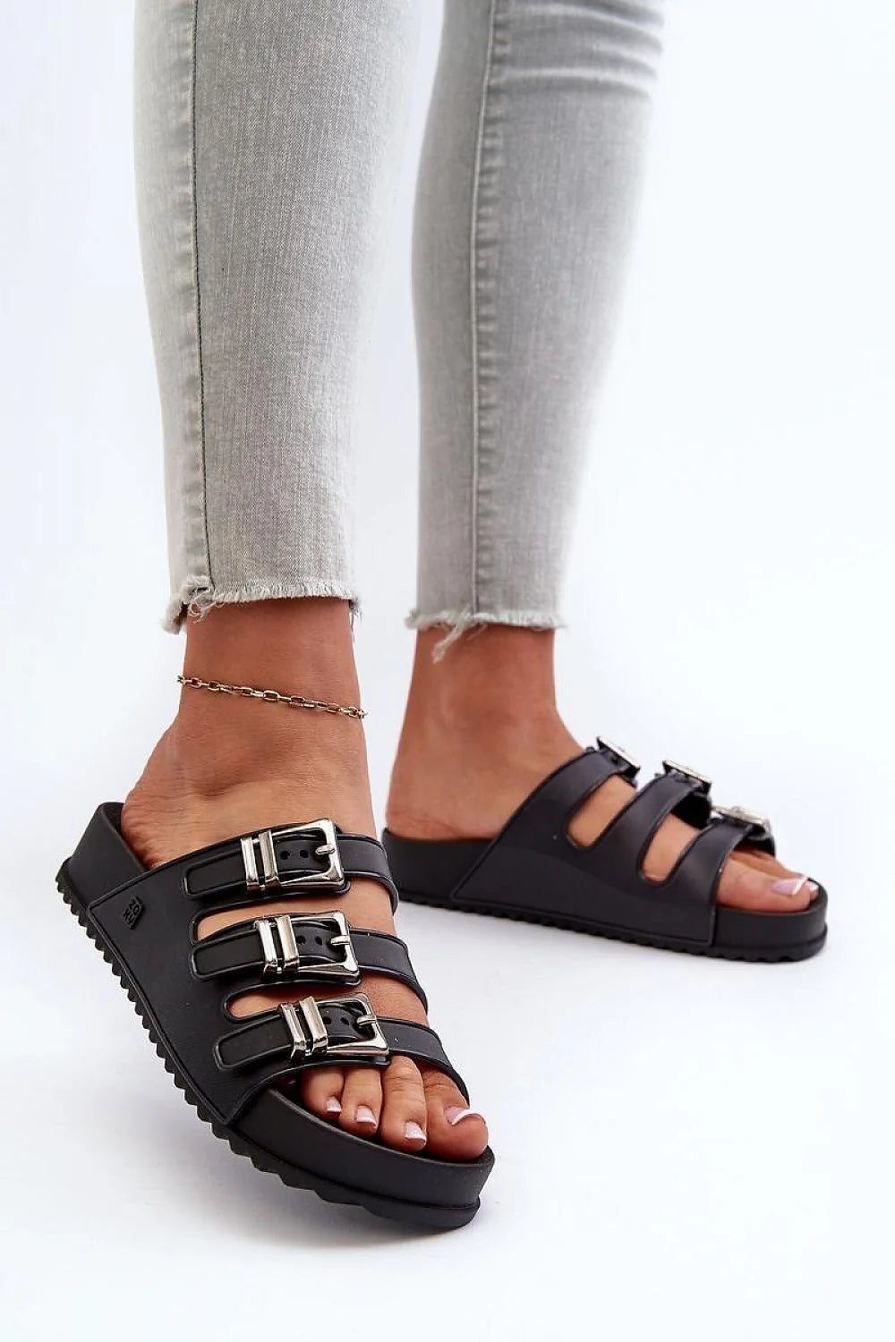 Sandales ZAXY pour femmes confortables style décontracté talon légèrement relevé brides ajustables semelle antidérapante noir