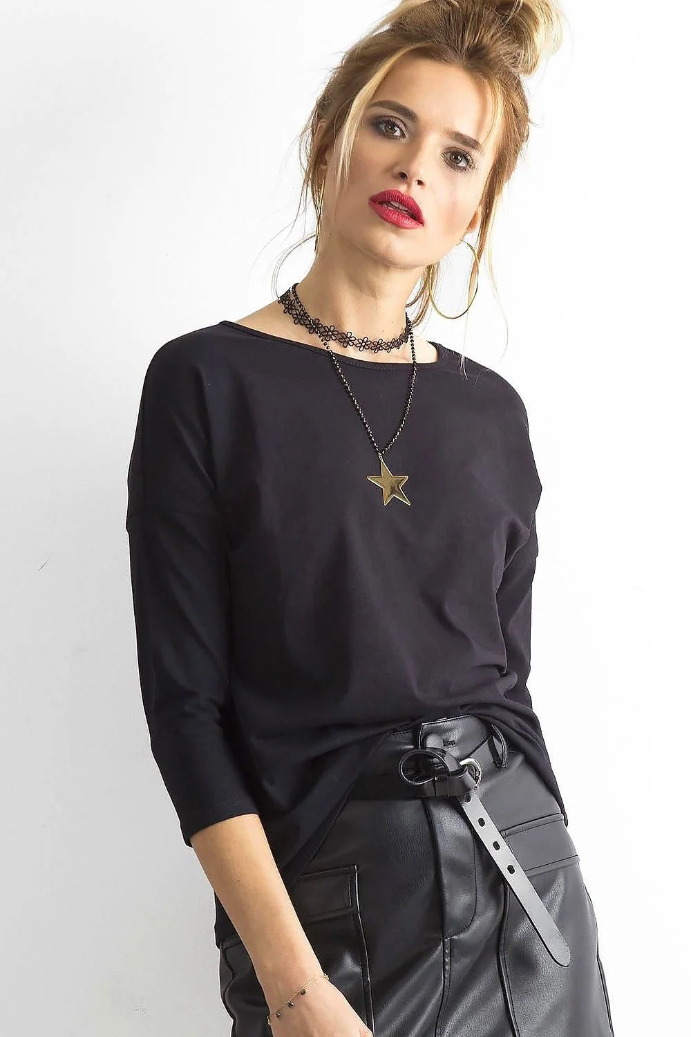 chemisier femme BFG coupe droite manches troisquarts coton élasthanne gris clair minimaliste décontracté doux extensible respirant confortable ample col arrondi