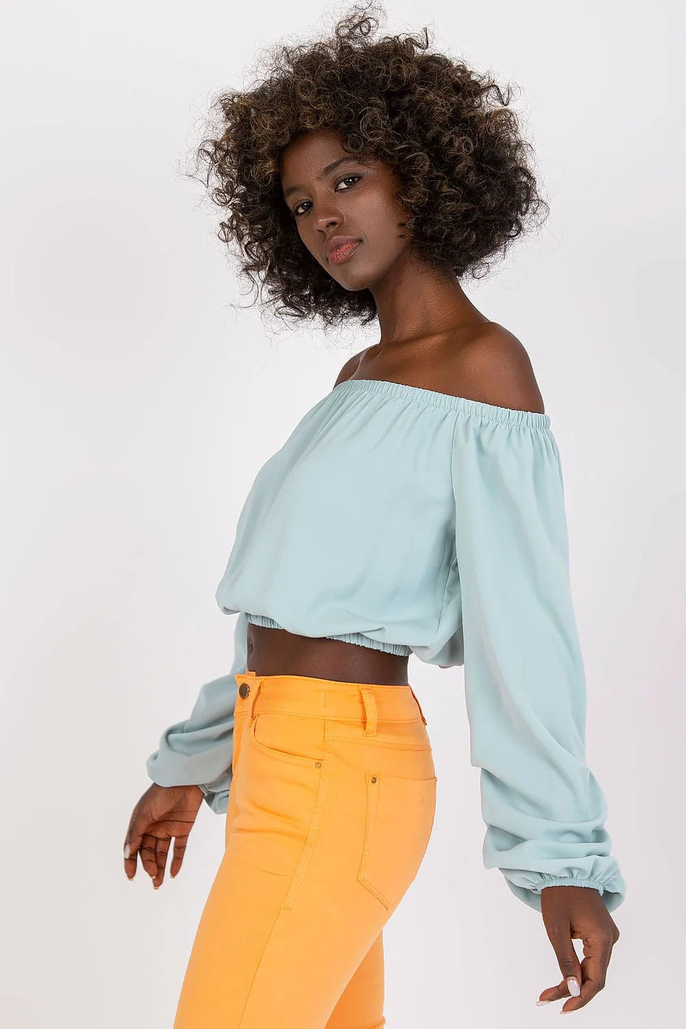 Chemisier à épaules nues style moderne manches longues en polyester 100% pour femmes été tendance Italie Moda
