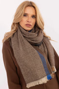Écharpe d'hiver féminine élégante motif rayé diagonale bande bleue franges douce longueur généreuse viscose femme