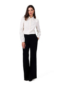 Pantalon femme Be Wear maille coton élasthanne coupe évasée taille haute ceinture élastique jambes larges ourlet angle poches latérales