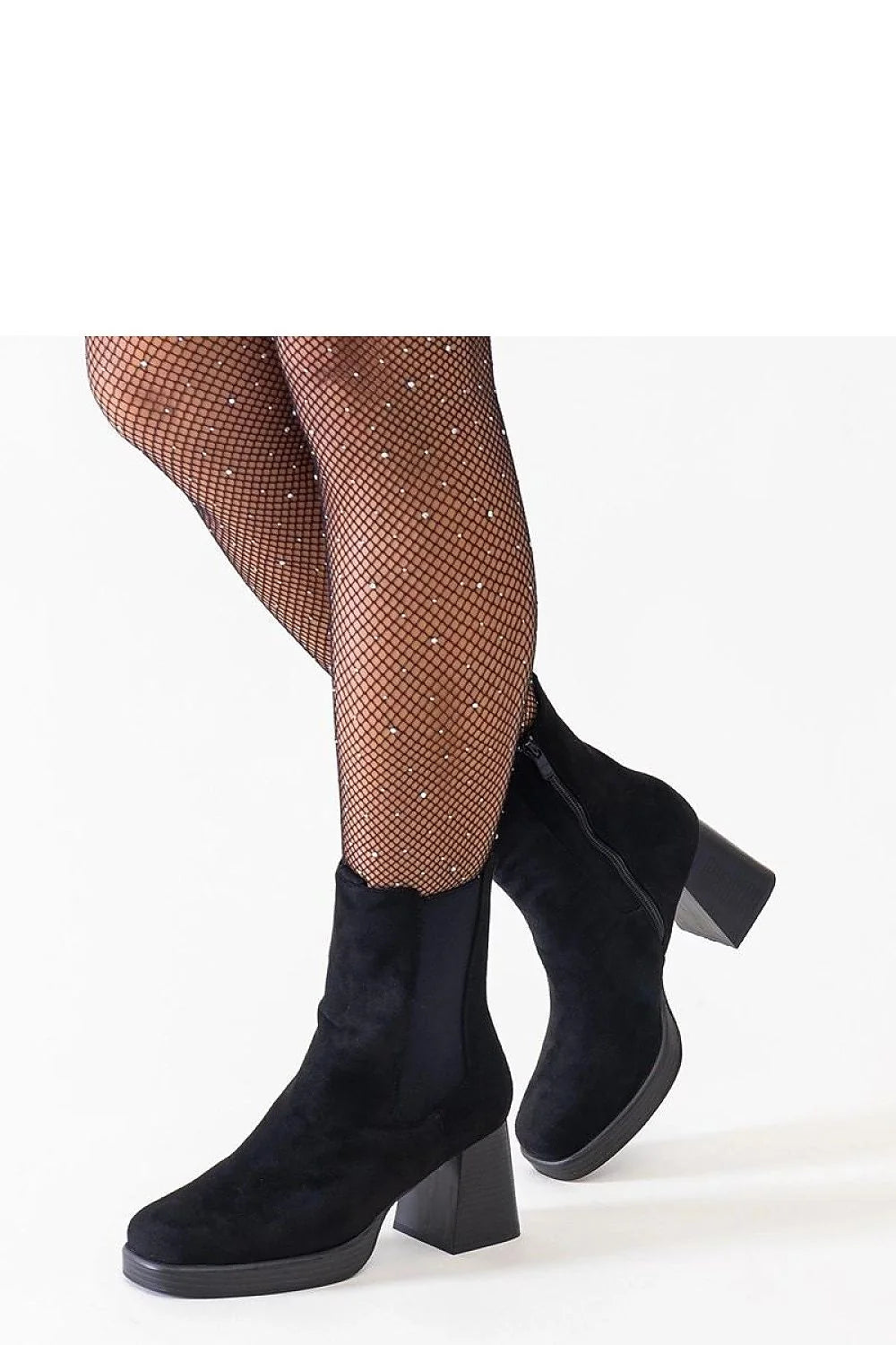 bottines élégantes femme talons carrés ecodaim noir doublées chaudes confortables bout carré fermeture éclair semelle synthétique antidérapante panneaux élastiques latéraux