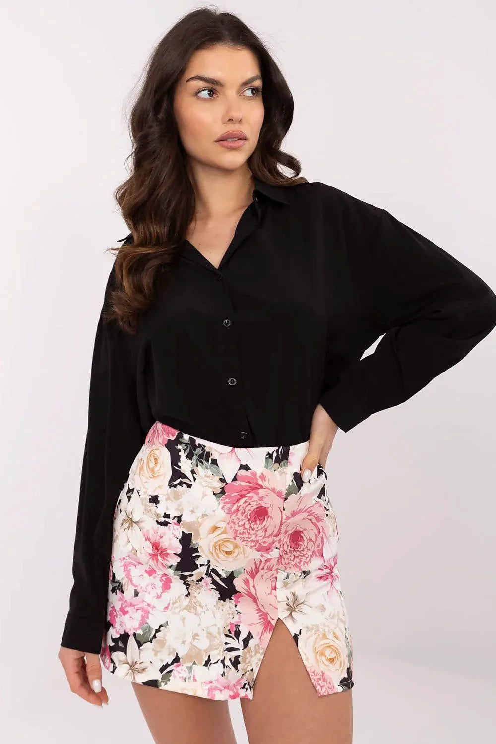 Jupe-culotte à motif floral court taille haute élastique femme robe soirée élégante mode italienne veste noire décontractée