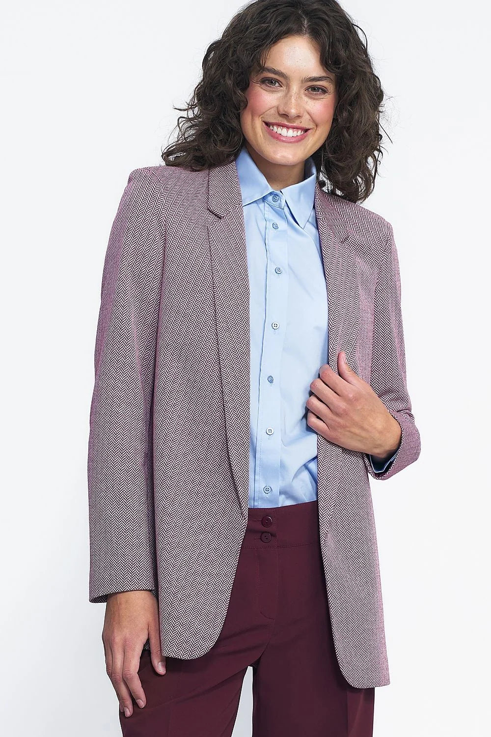 Blazer femme Nife veste chemise pantalon set rose clair gris polyester viscose ajusté épaules structurées