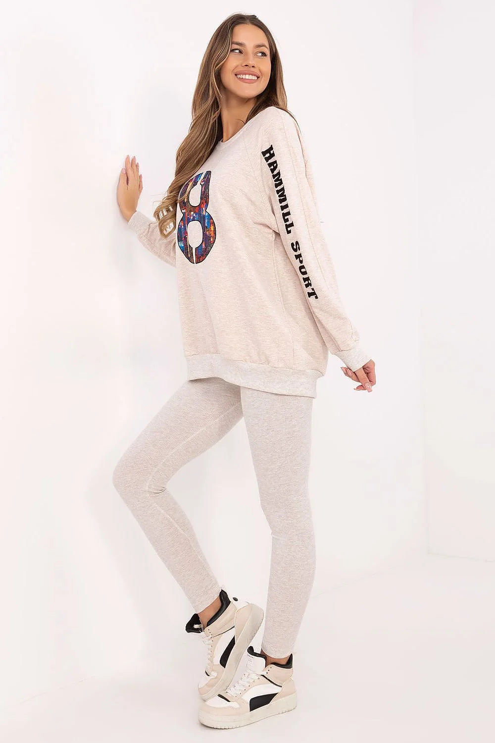 Ensemble décontracté femme sweat-shirt et leggings mode graphique coloré coupe ample manches raglan occasion quotidienne