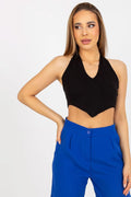 Ensemble femme haut cropped dos nu pantalon ample couleur contrastée tissu coton élasthanne été élégance moderne