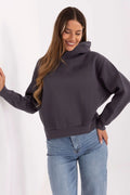 sweat capuche femme oversized court molleton coton polyester gris anthracite coupe boxy bordcôte poignets manches longues tombantes imprimé tonal discret