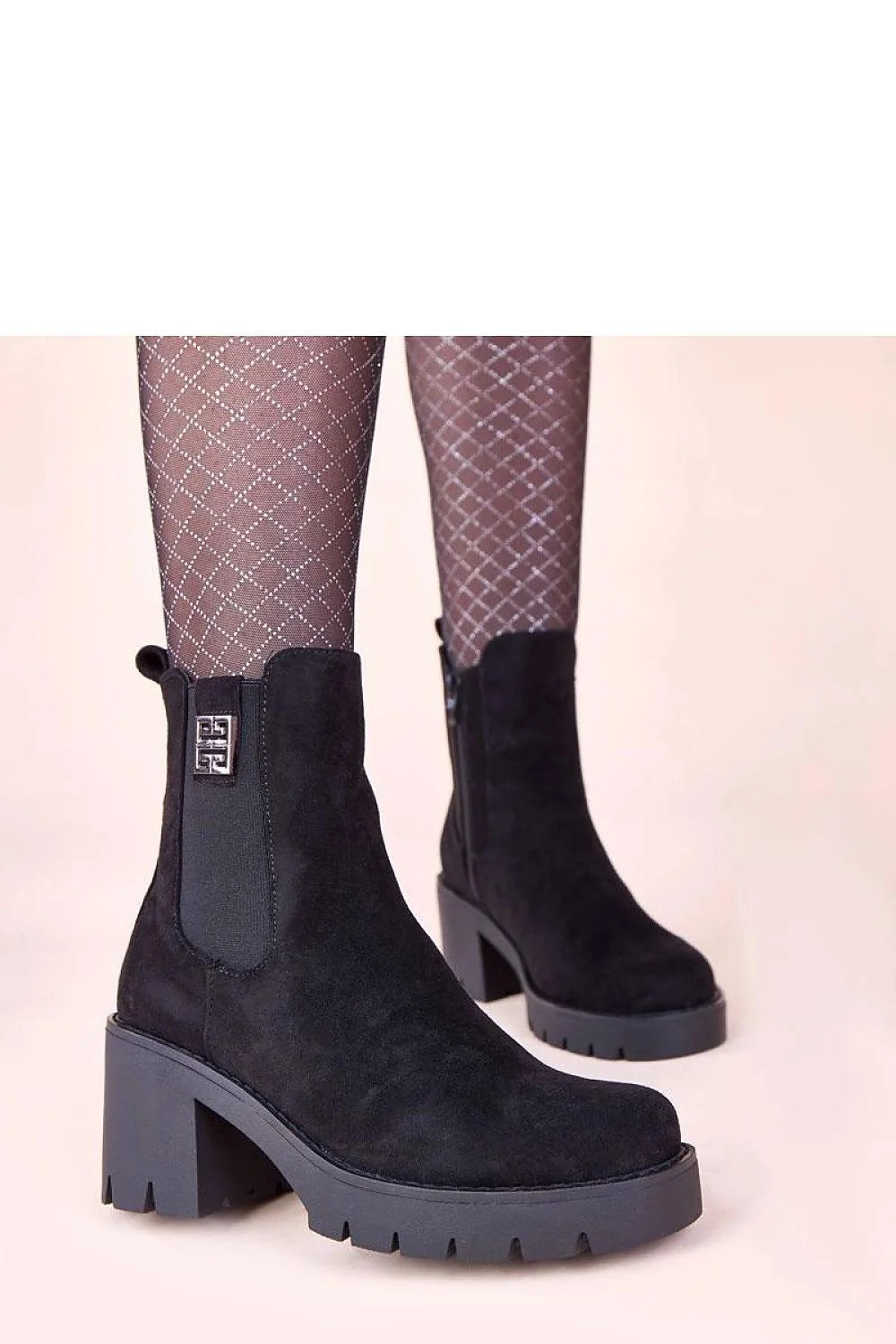 bottines noir suède chelsea tige mi haute talon bloc plateforme semelle crantée zippée latérale panneaux élastiques confort Gemre