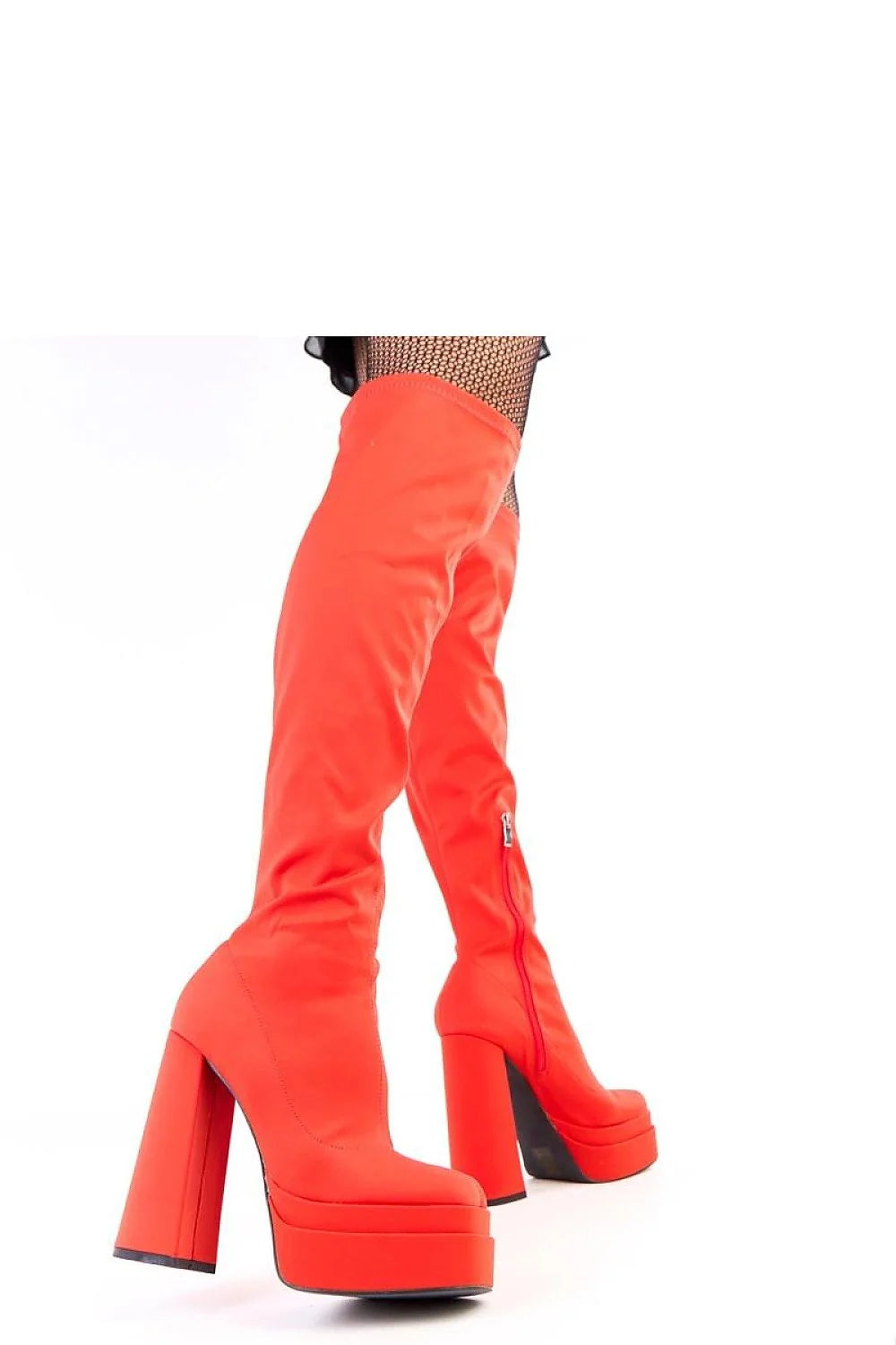 cuissardes mousquetaire rouges tissu stretch genou bout carré talon haut plateforme doublure chaude semelle simili cuir fermeture éclair
