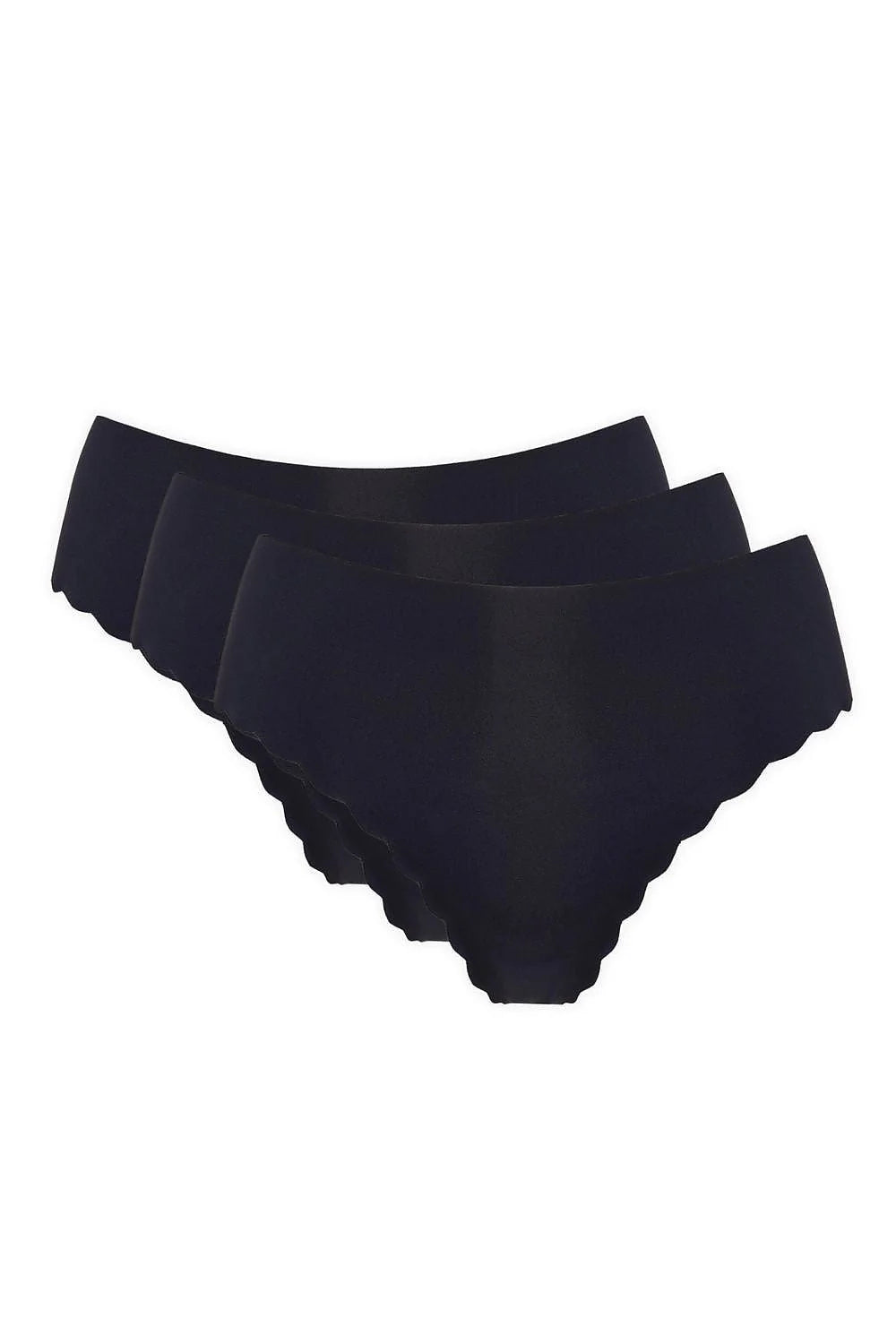lot trois culottes femme noires bikini taille moyenne sans coutures microfibre extensible ceinture plate bords festonnées gousset coton invisibles confortables