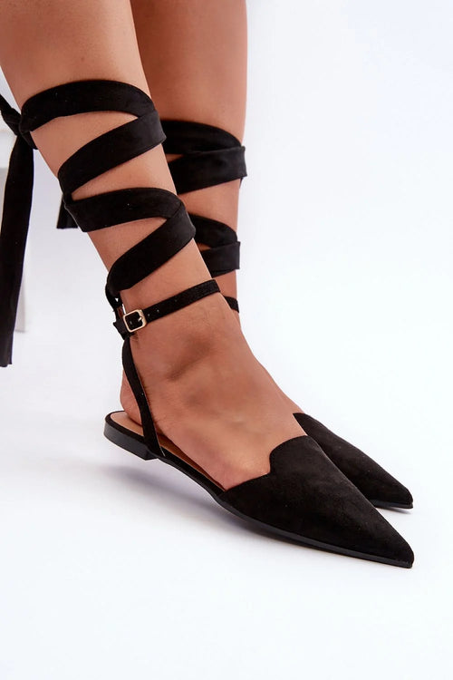 Ballerine élégante pour femme slingback bout pointu éco-suède noir confortable maintien cheville ajustable occasion quotidienne