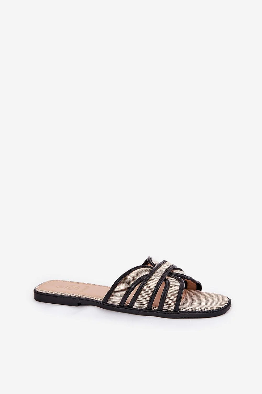 Sandales plates femmes style ouvert lanières croisées beige noir talon 1cm
