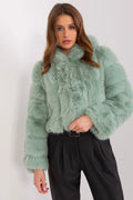 Veste élégante pour femme en fausse fourrure verte pâle coupe droite manches longues col montant polyester durable automne/hiver
