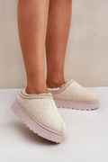 Bottes de neige modernes pour femmes en fourrure de mouton tige en bouclé beige semelle rose pâle confort thermique hiver