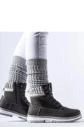 Bottes Solea femmes style moderne tige haute cuir noir doublure tricot fermeture éclair lacing métal semelle blanche crantée