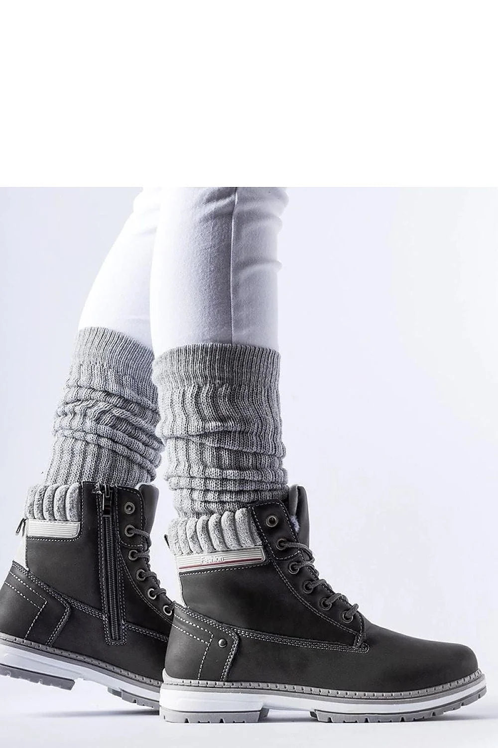 Bottes Solea femmes style moderne tige haute cuir noir doublure tricot fermeture éclair lacing métal semelle blanche crantée