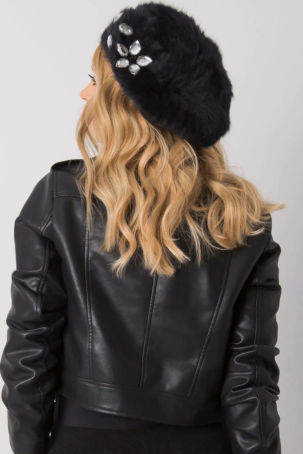 Veste ample en laine bouclée marron chic et béret violet strass décontractés automne-hiver femmes