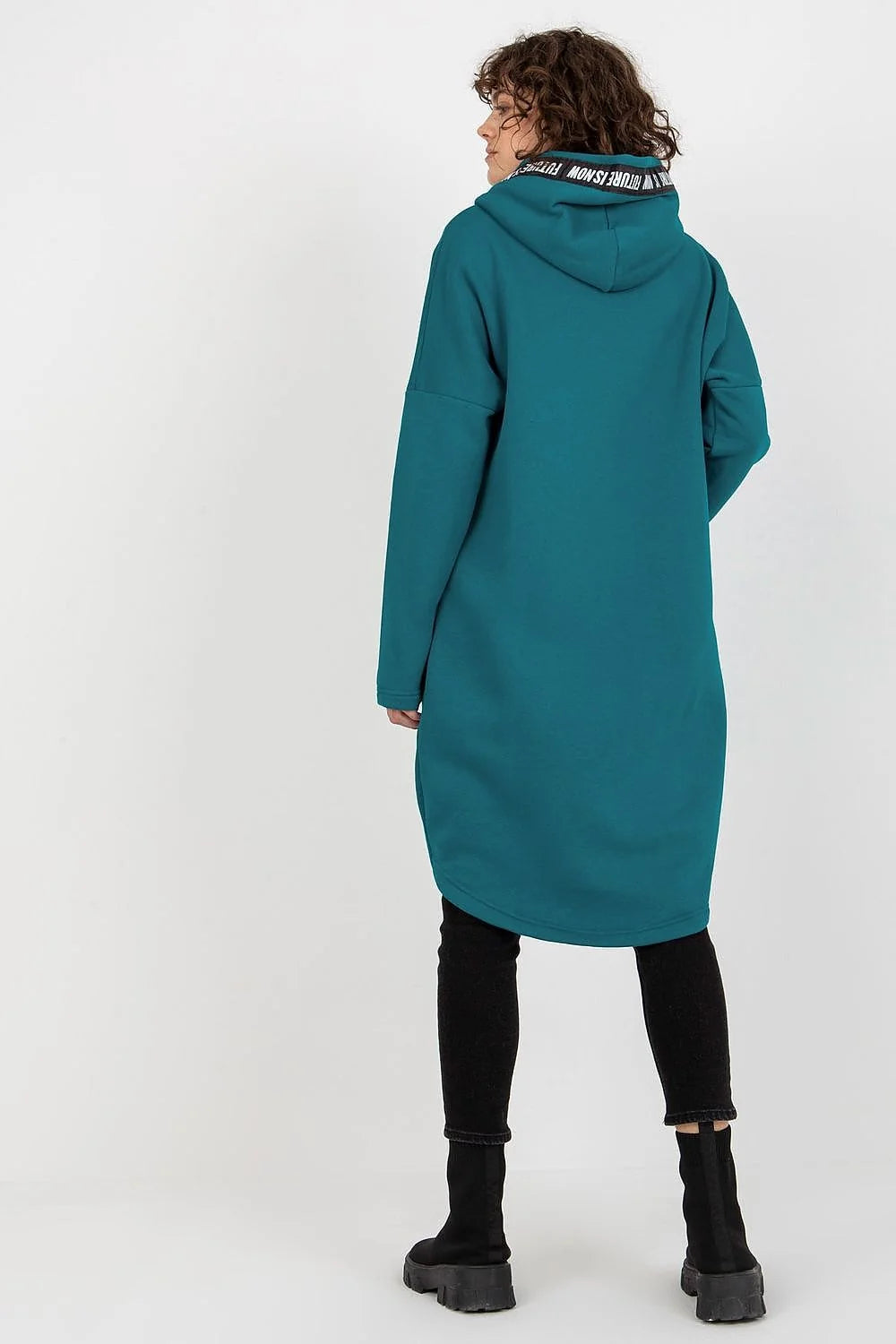 Manteau Femme Style Contemporain Urban Asymétrique Bleu Sarcelle Matière Confortable Coupe Amples Manches Longues Capuche Zippée Poches Latérales Zippées Occasions Daily Casual Chic