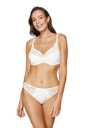 ensemble lingerie femme blanc dentelle florale tulle brodé soutiengorge armatures bonnets structurés bretelles réglables culotte bikini taille basse
