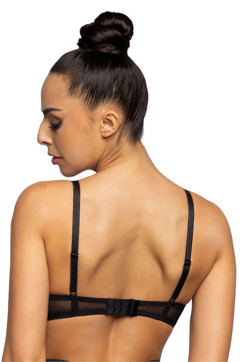Soutien-gorge push-up féminin en dentelle noire avec tissu tulle stable et double rangée de crochets ajustables pour femme