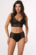 Ensemble de lingerie féminine, soutien-gorge sans armature, culotte taille haute, dentelle noire, maille fine, confort, élégance, occasion spéciale, quotidien, femmes, mode,高 waist,无钢圈,舒适