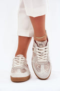 Chaussures de sport pour femmes élégantes et décontractées design moderne LOW-CUT suedecuir effet python beige clair