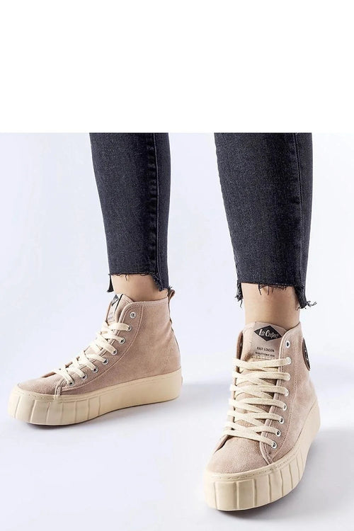 baskets montantes Solea femme beige toile plateforme semelle caoutchouc épaisse nervurée lacets blancs œillets métalliques logo discret silhouette élancée confortable