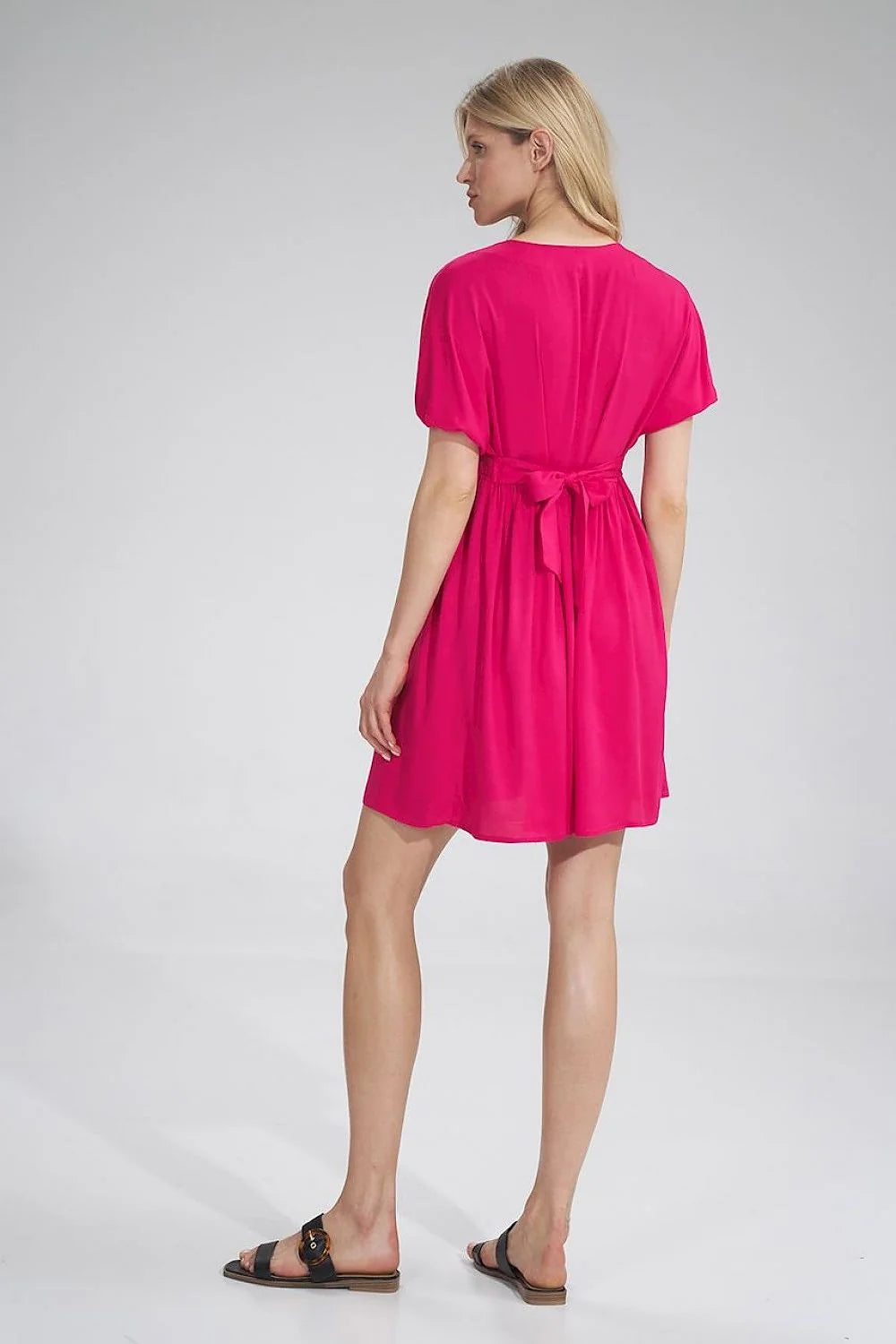 Robe de jour en coton chic jaune vif manches courtes pour femme style ample été
