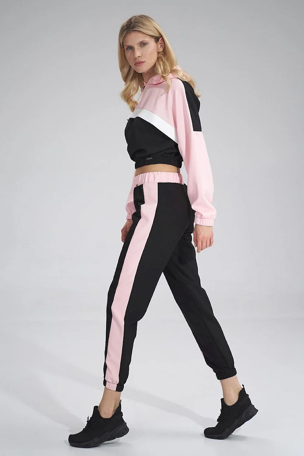 Ensemble sportif femme polyester athleisure confortable chic capuche élastique rose noir blanc survêtement