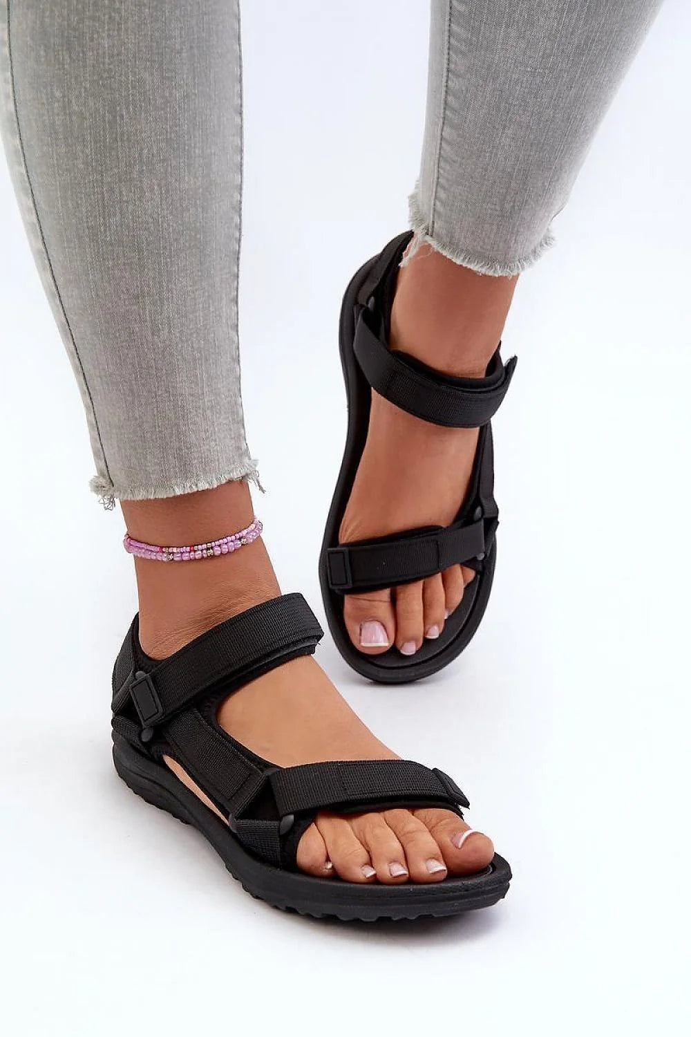 Sandales sportives légères pour femmes fermeture velcro confortable style décontracté noir tissu durables excursion été