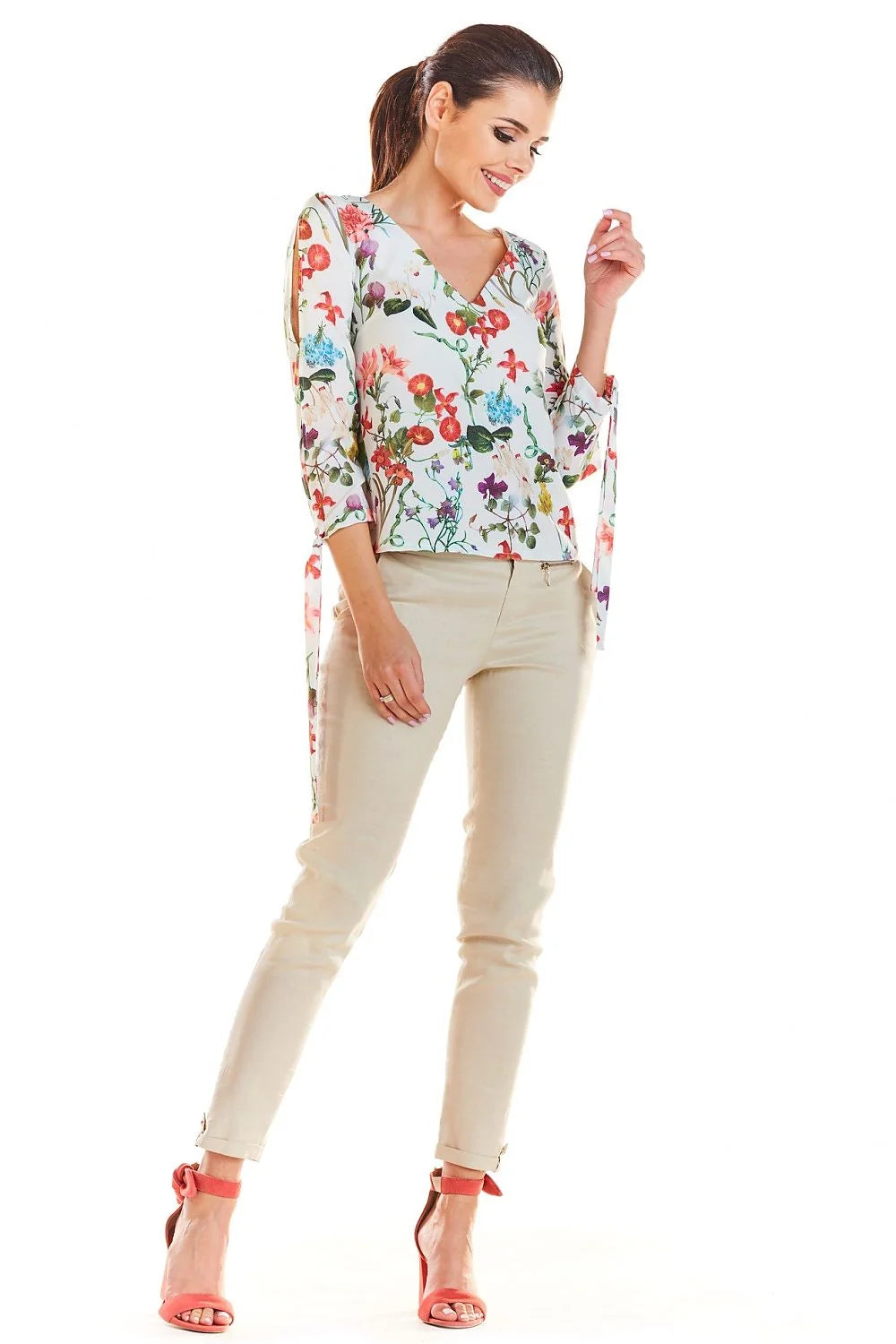 Chemisier en coton floral élégant sophistiqué pour femmes modernes bureau soirées manches décoratives silhouette sublime