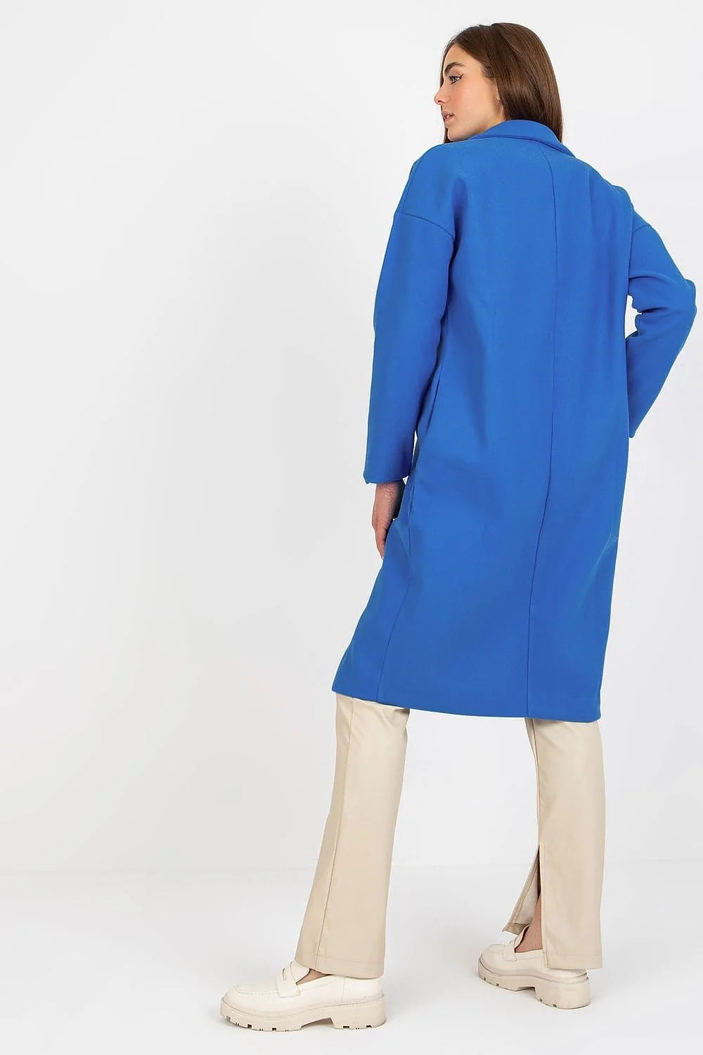 Manteau pour femme chic et moderne à col revers longueur mi-longue manches longues polyester 100% bleu vif