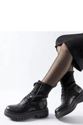 Bottes combat noires en laine Perticara hauteur cheville semelle caoutchouc style moderne fonctionnel pour femmes automne hiver