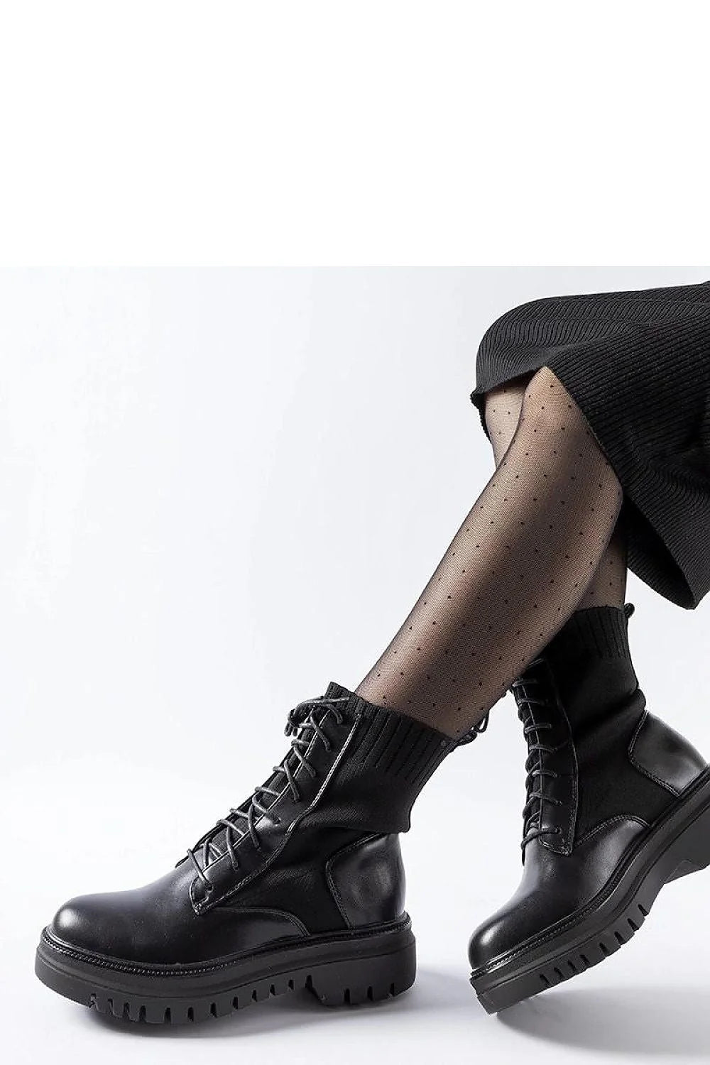 Bottes combat noires en laine Perticara hauteur cheville semelle caoutchouc style moderne fonctionnel pour femmes automne hiver