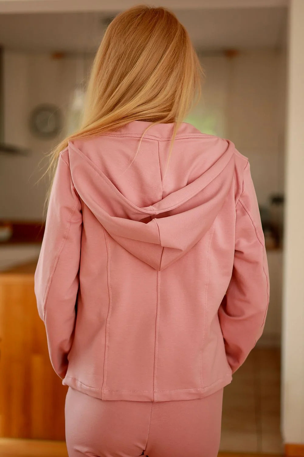 Blazer femme Mirale en coton élastan, coupe ajustée, capuche, couleur rose pâle, tailles S à XXL, veste polyvalente printemps automne